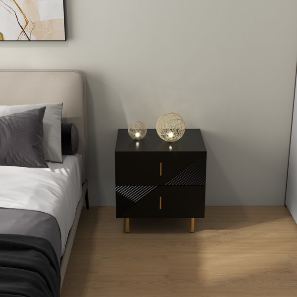 Mercer41 Peless 20 “W Black Night Table With Drawers, 2 Drawer Bedside Cupboard With Drawers End